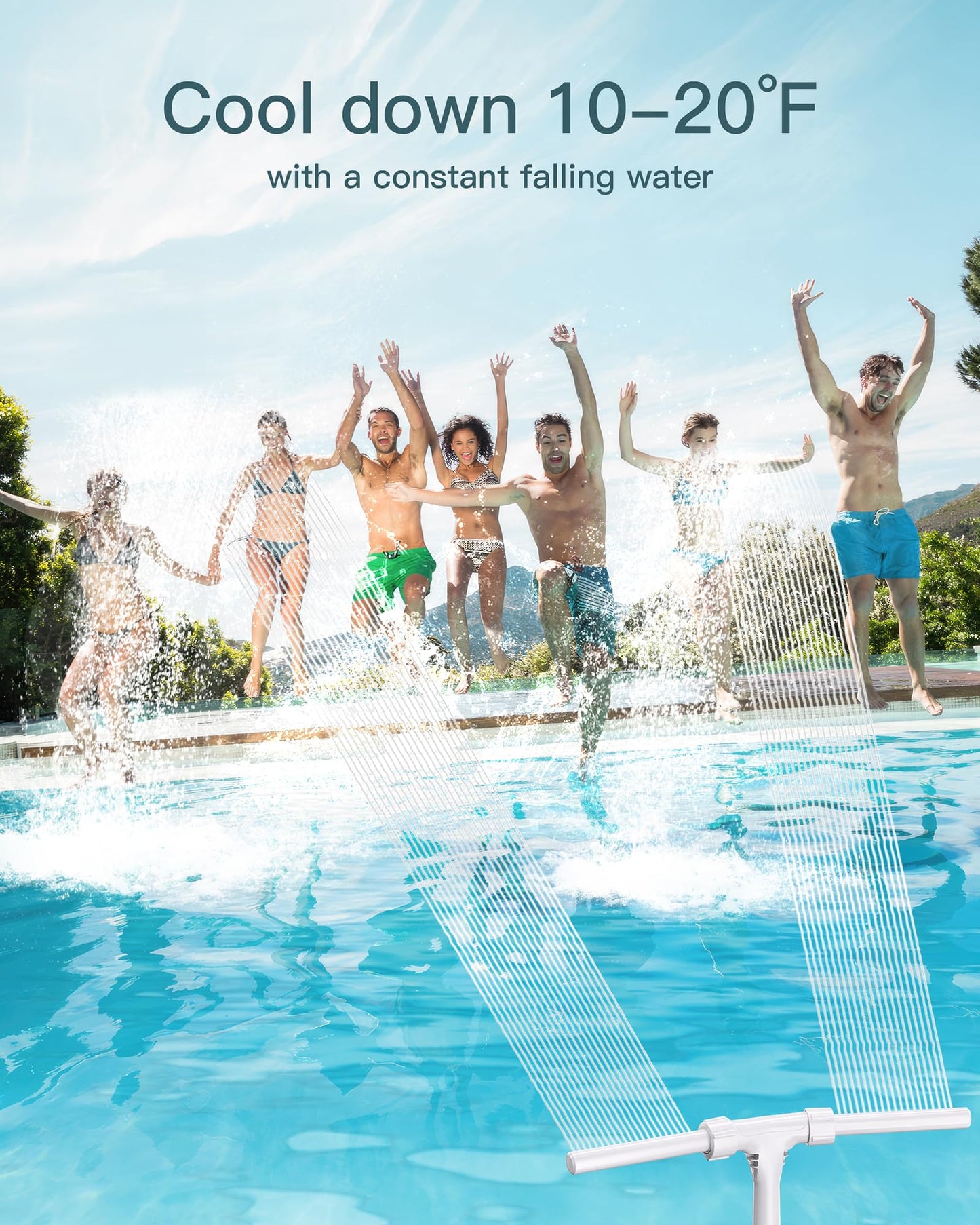 POOLHOUR [Patented] 2026 Height Upgrade Pool Fountain for Above Ground/Inground Pools with Dual High-Pressure Spray, 360° Adjustable Cooling Jet & Relaxation - Waterfall Sprinkler Cooler