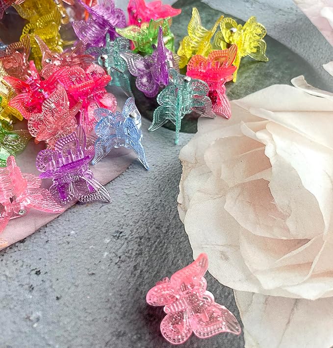 Mini Butterfly Hair Claw Clips, Glitter Hair Clips Claw,Small Hair Clips,Sparkly Colorful Hair Accessories for Girls and Women, Cute, Small, Tiny Clip, Set of 50
