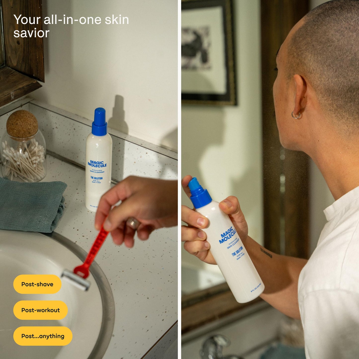 Magic Molecule Skin Cleanser for All Types, Hypochlorous Acid Spray Helps Heal Acne Prone, Eczema, Itchy Rashes and 50 Other Skin Ailments, 2 oz Spray (Pack of 3)