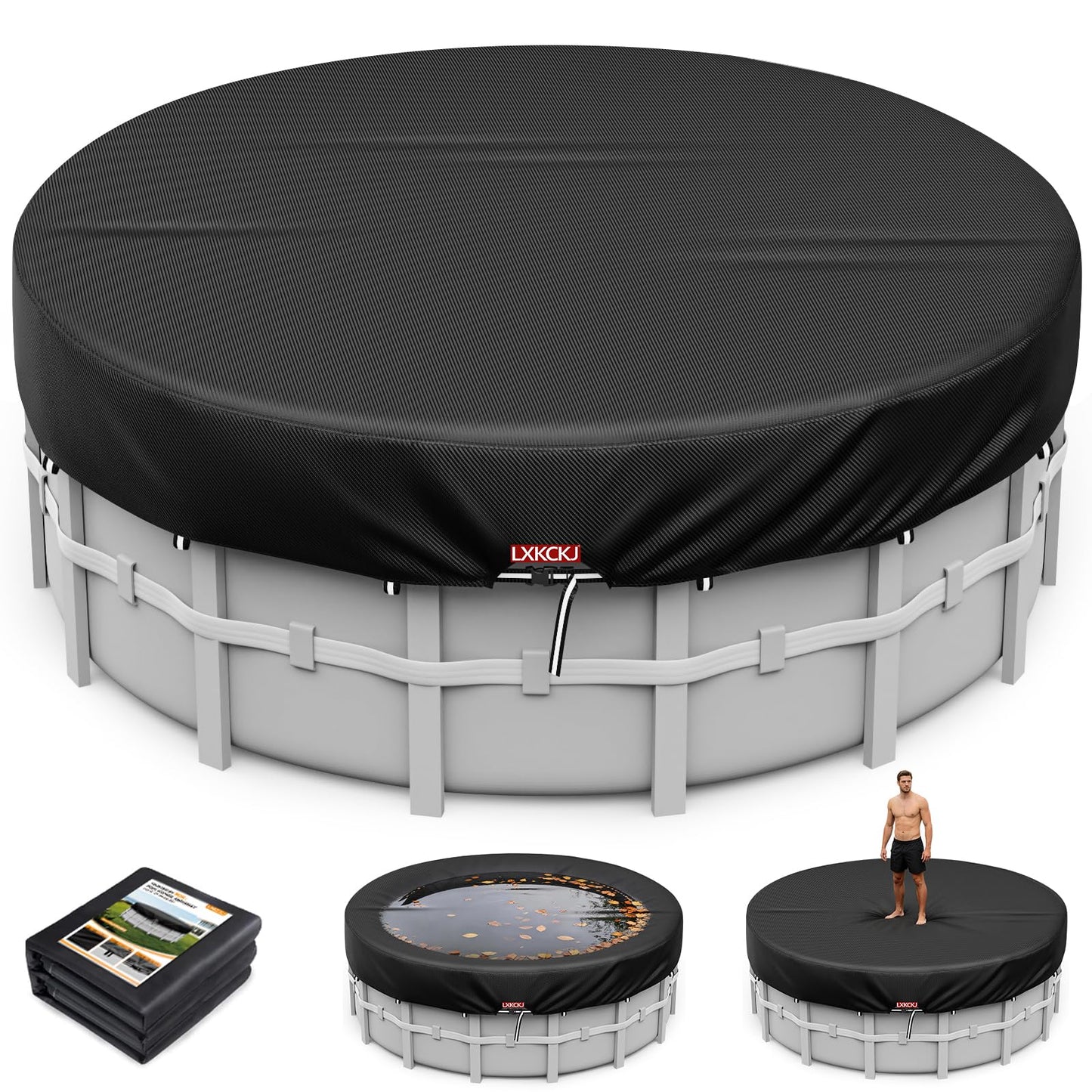 LXKCKJ 9 Ft Round Pool Cover, Solar Covers for Above Ground Pools, Stock Tank Pool Cover Protector with Accessories, Round Hot Tub Covers Ideal for Waterproof and Dustproof (Black)
