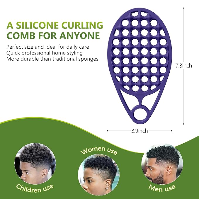 KOUPA Magic Silicone Curly Hair Brush, One Piece Twist Curl Comb for Afro Curls, Washable Hair Tool for Men Women, Purple, 1 Piece