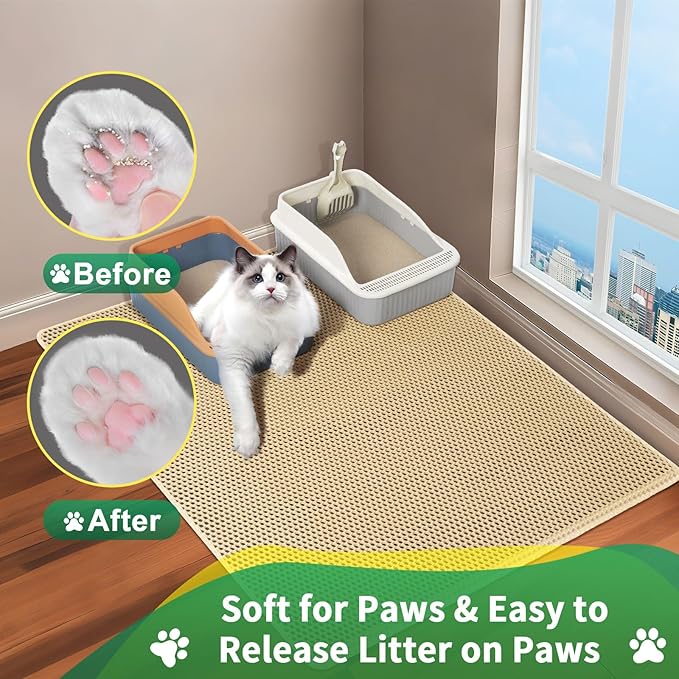 GRELY XL 47 x 28 Extra Large Double Layer Cat Litter Mat, Kitty Box Mat, Waterproof Urine Proof Non-Slip Cats Rug for Pet,Litter Trapping Mat