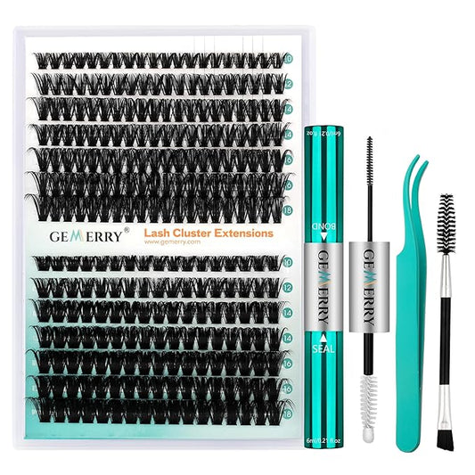 GEMERRY Fluffy Lash Extension Kit Thick Lash Clusters Kit Eyelash Clusters 280Pcs D Curl Eyelash Extension Kit With Lash Bond and Seal, Lash Tweezers, DIY Lash Extension(60P+80P-10-18mm)