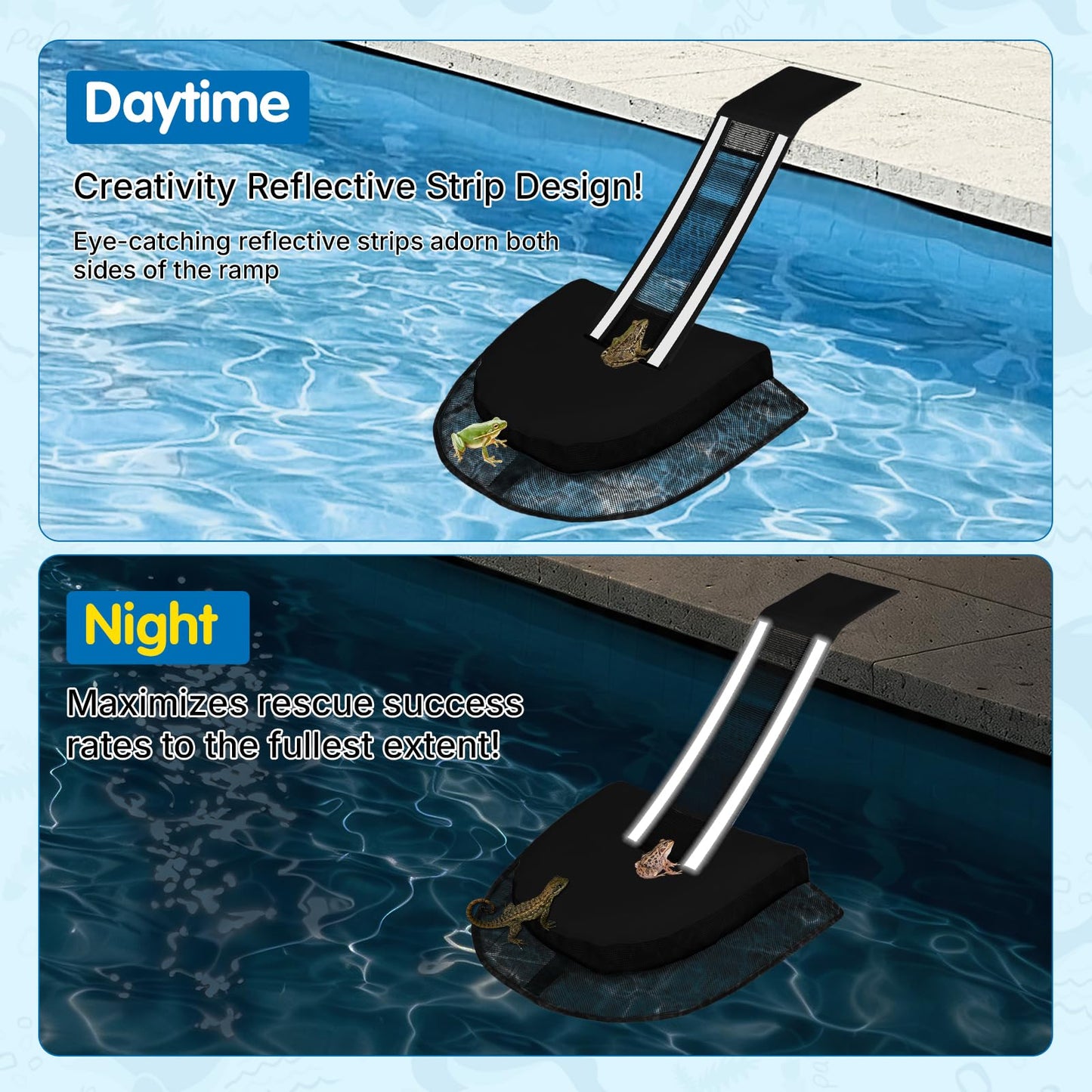 SDLDEER Animal Saving Escape Ramp Critters, 2Pcs Frog Saver Pads Ladder for Swimming Pools Lily Pad for Frogs Float Life Saving Wildlife Duck Creature Rescue Bridge Log Maintenance Kits（Black）