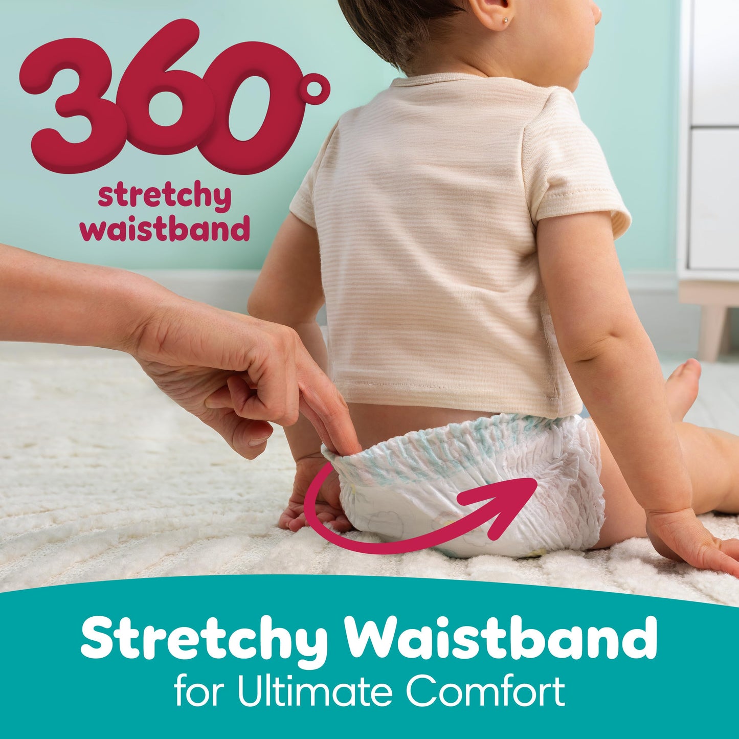 Pampers Diapers - Swaddlers 360° - Size 4, 104 Count, up to 100% Leakproof Comfy Dry Fit, Designed for Easy Changes, Pull On Baby Diaper (Packaging May Vary)