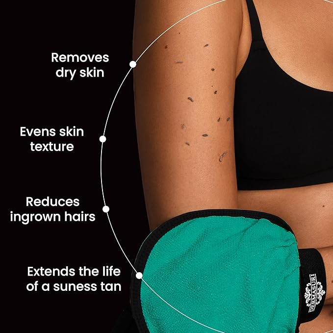 Dermasuri - Deep Exfoliating Glove - Korean Exfoliating Mitt & Body Scrubber - Keratosis Pilaris Treatment Scrub - Self Tanner Mitt & Ingrown Hair Exfoliator - Shower Gloves for Women & Men - Teal