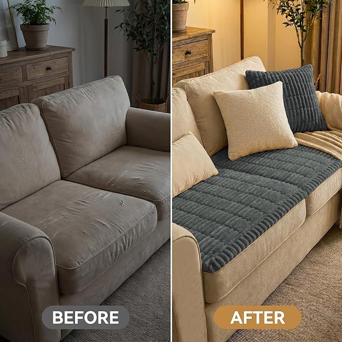 Smiry Couch Cover for Dogs Washable, Non Slip Fuzzy Pet Couch Covers for 3 Cushion Sofa Pet Friendly, Thick Soft Sofa Slipcovers Cushion Protector (Dark Grey, 27.6" x 47")