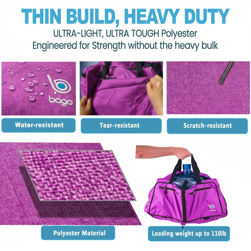 Bago Compact Duffle Bag for Travel Women & Men. Durable Lightweight Foldable Travel Duffel Bags For Traveling Women. 40L Duffle Bags a Reliable Weekender duffel or Overnight Bag With Shoe Compartment