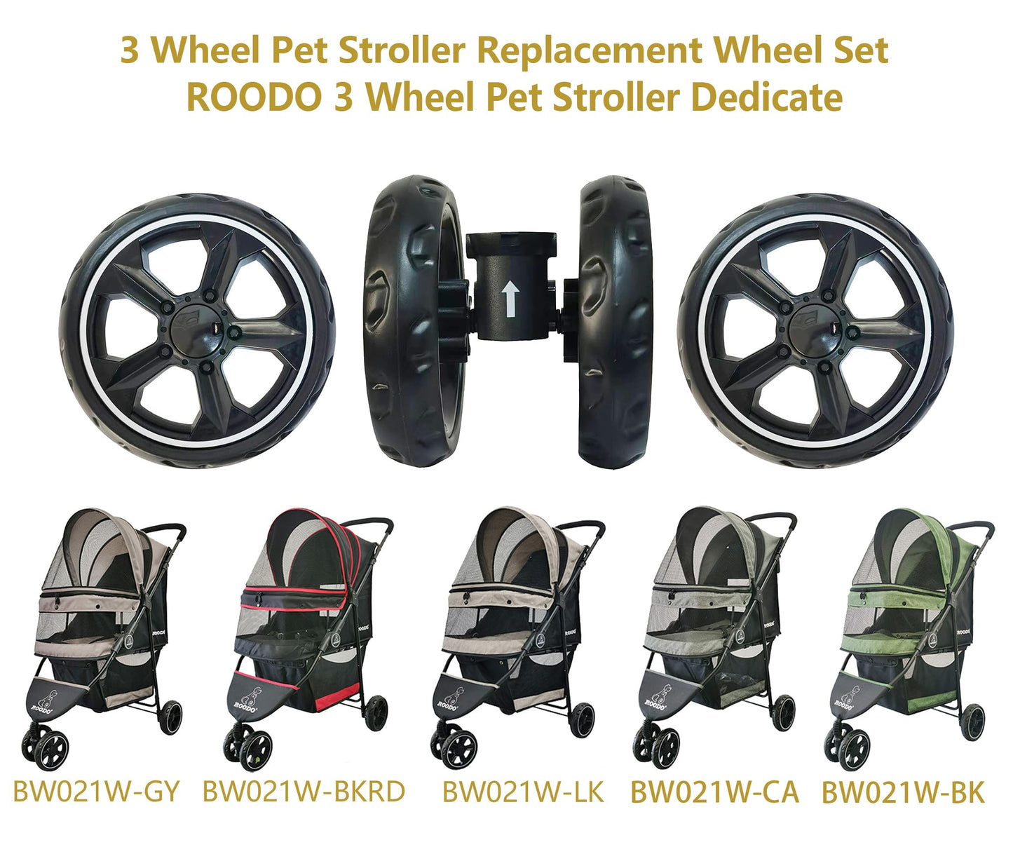 ROODO 3 Wheel Pet Stroller Dedicate Wheel Set,Original,Fast disassembly,Replacement and Installation,No Additional Tools are Required