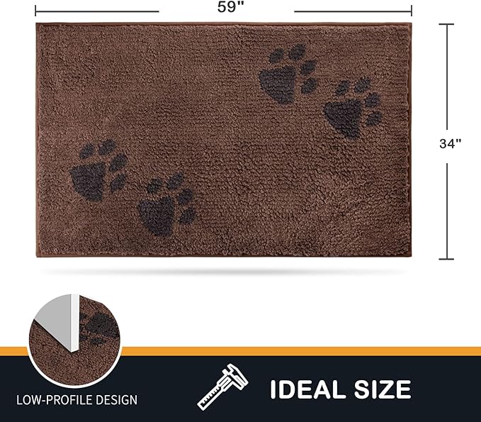 PURRUGS Dirt Trapping Door Mat 34" x 59", Non-Skid/Slip Machine Washable Microfiber Entrance Rug, Shoes Scraper, Dog Doormat, Super Absorbent Floor Mat for Muddy Wet Shoes and Paws, Brown