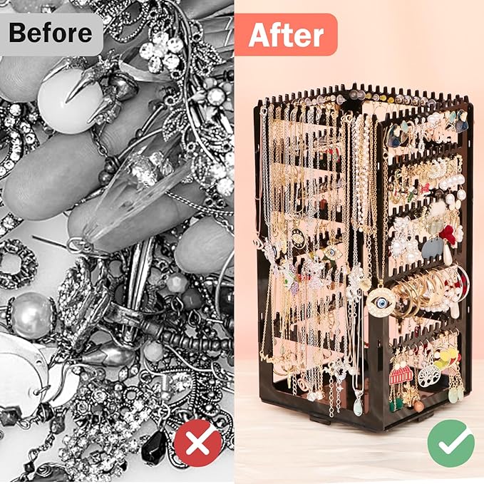 360 Rotating Earring Holder Organizer Stand,5 Tiers Acrylic Jewelry Organizers and Storage,Stud Earring Organizers and Storage,212 Holes and 212 Grooves for Earrings Necklaces chain bracelet