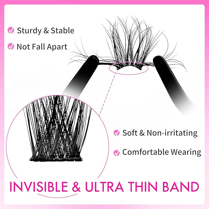VEYESBEAUTY Lash Clusters Fluffy Individual Lash Extensions Xtreme 3D Layered Volume Eyelashes Thin & Invisible Band Wispy Spider Faux Mink Lash Silk Bloom 3D Series Mixed Length 10-18mm