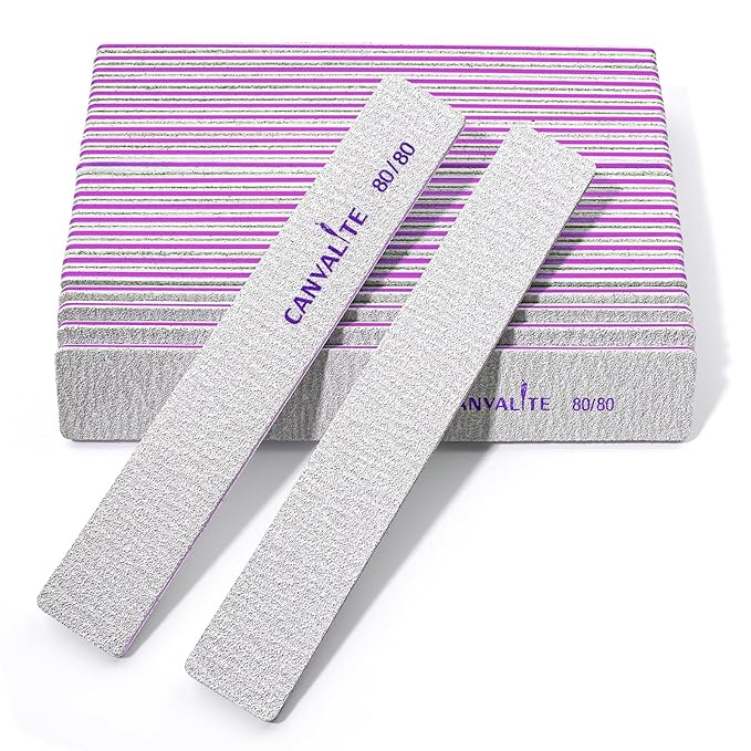 Canvalite 25 PCS Nail File Professional Nail Files Reusable Double Sided Emery Board(80/80 Grit) Nail Styling Tools for Home and Salon Use