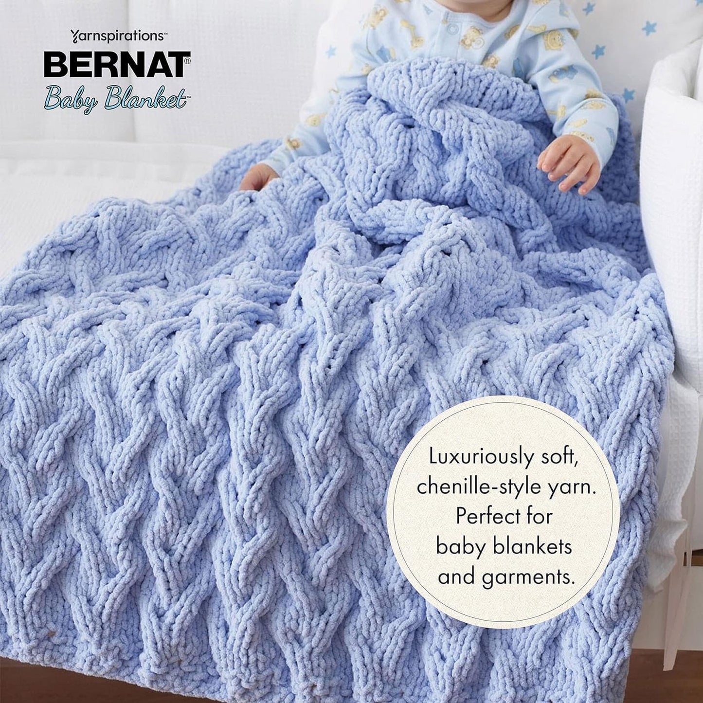 Bernat Baby Blanket Baby Blue Yarn - 1 Pack of 300g/10.5 oz - 100% Polyester - #6 Super Bulky - 220 Yards - Knitting/Crochet