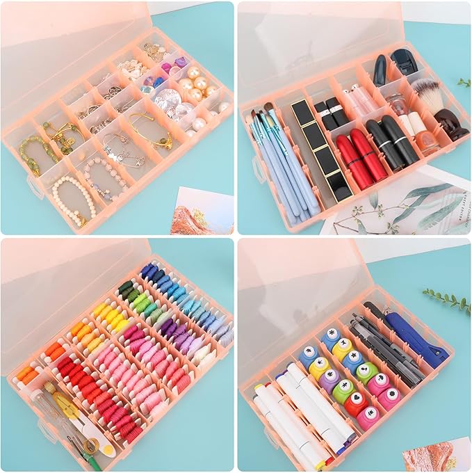 Nail Art Organizer Box, Cosics 36-Grid Orange Empty False Nail Tip Storage Box Organizing Containers for Nail Crystals, Rhinestones Nail Accessories with Adjustable Plastic Dividers