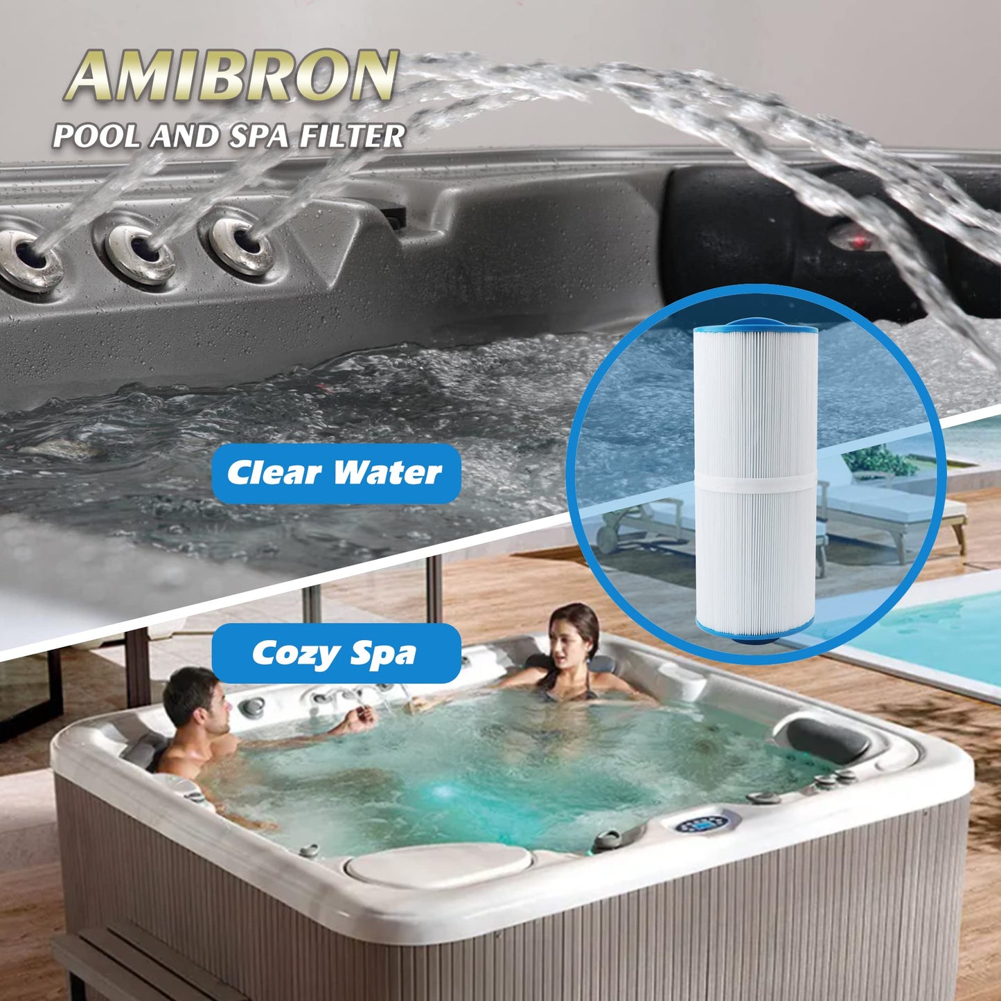 AMIBRON 5CH-352 Replaces Marquis Spa Filter, Compatible With PPM35SC-F2M,FC-0196, Marquis 35, Marquis Spa 20042, 20092, 70-0240, 370-0242, 370-0243, 2" Male Fine Thread 35 sq.ft. Hot Tub Filter 2 Pack
