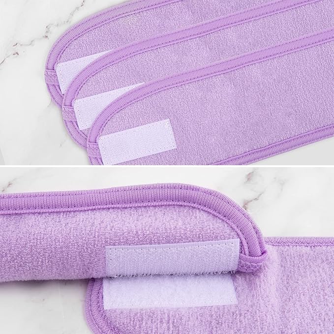Whaline Spa Facial Headband 4 Packs Head Wrap Terry Cloth Headband Adjustable Stretch Towel for Bath, Makeup and Sport (Light Purple)