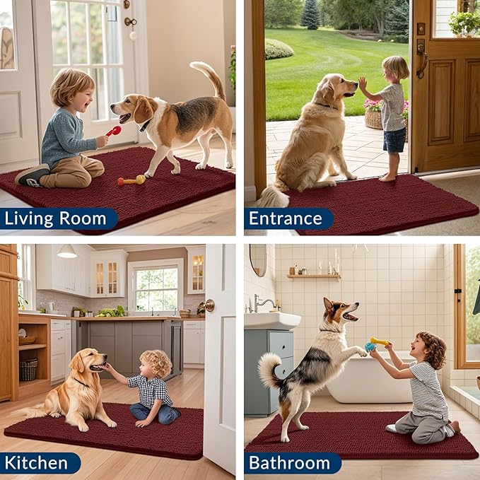 Smiry Dog Door Mat for Muddy Paws 30x20, Absorbs Moisture and Dirt Doormat, Non-Slip Washable Quick Dry Chenille Front Door Mat Indoor Entrance, Entryway Carpet for Inside Floor, Caramel Russet