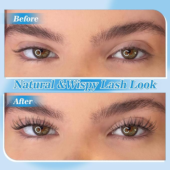 Spider Lash Clusters Kit Breeze D Curly Eyelash Clusters Natural Wispy Lash Extension Kit 8-16MM Fluffy Spider Cluster Eyelash Extensions Clear Thin Band with Lash Bond and Seal DIY Lash at Home