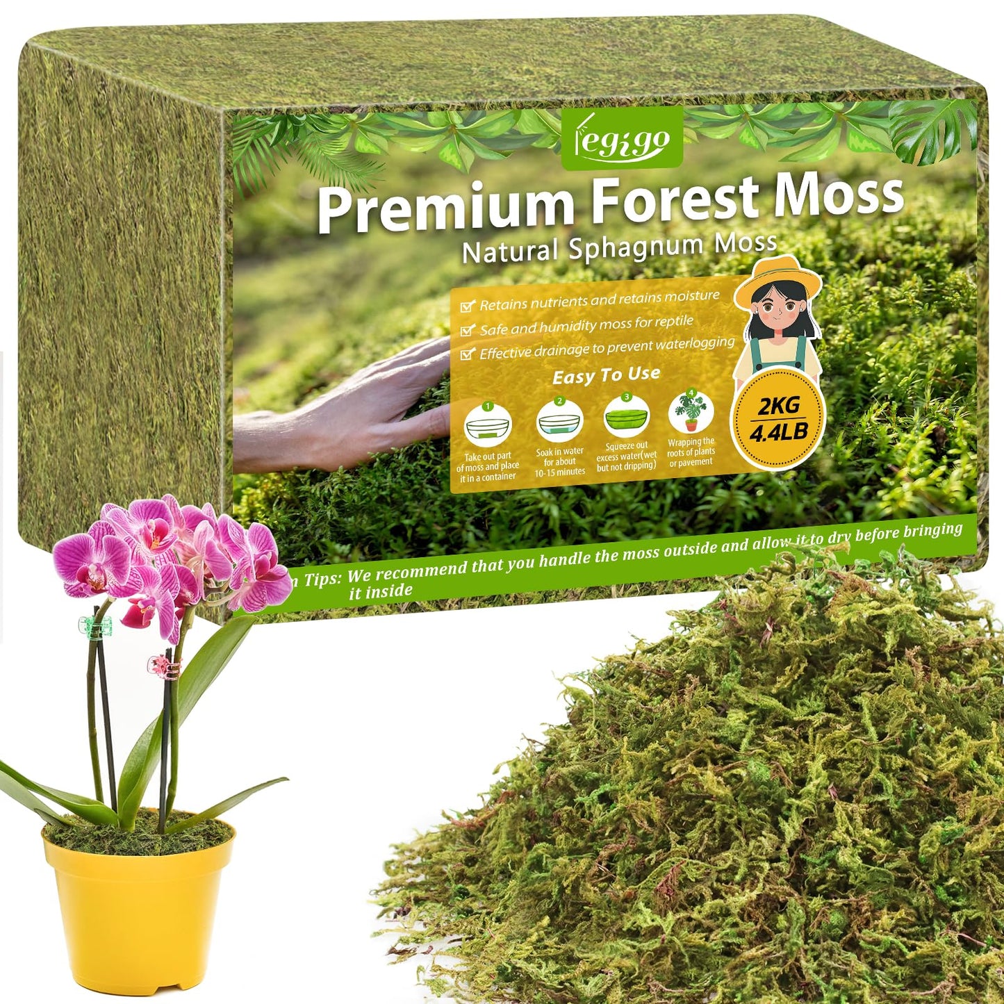 Legigo 4.4LBS Sphagnum Moss for Plants, 80QT Natural Orchid Moss Potting Mix Dired, Green Forest Plant Moss for Orchid Repotting Carnivorous Succulents Indoor Potted Plants Gardening and Reptiles