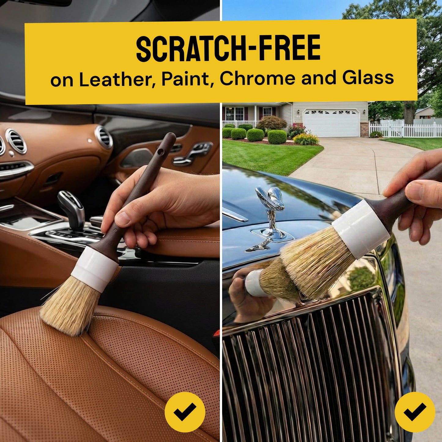 Detail Dudes Soft Boar Hair Car Detailing Brush Set - 6-Pack - Scratch-Free Soft Bristle Cleaning Brushes - Reaches Tight Spots & Interior Car Cleaning Kit - Ergonomic & Durable Detailing Supplies