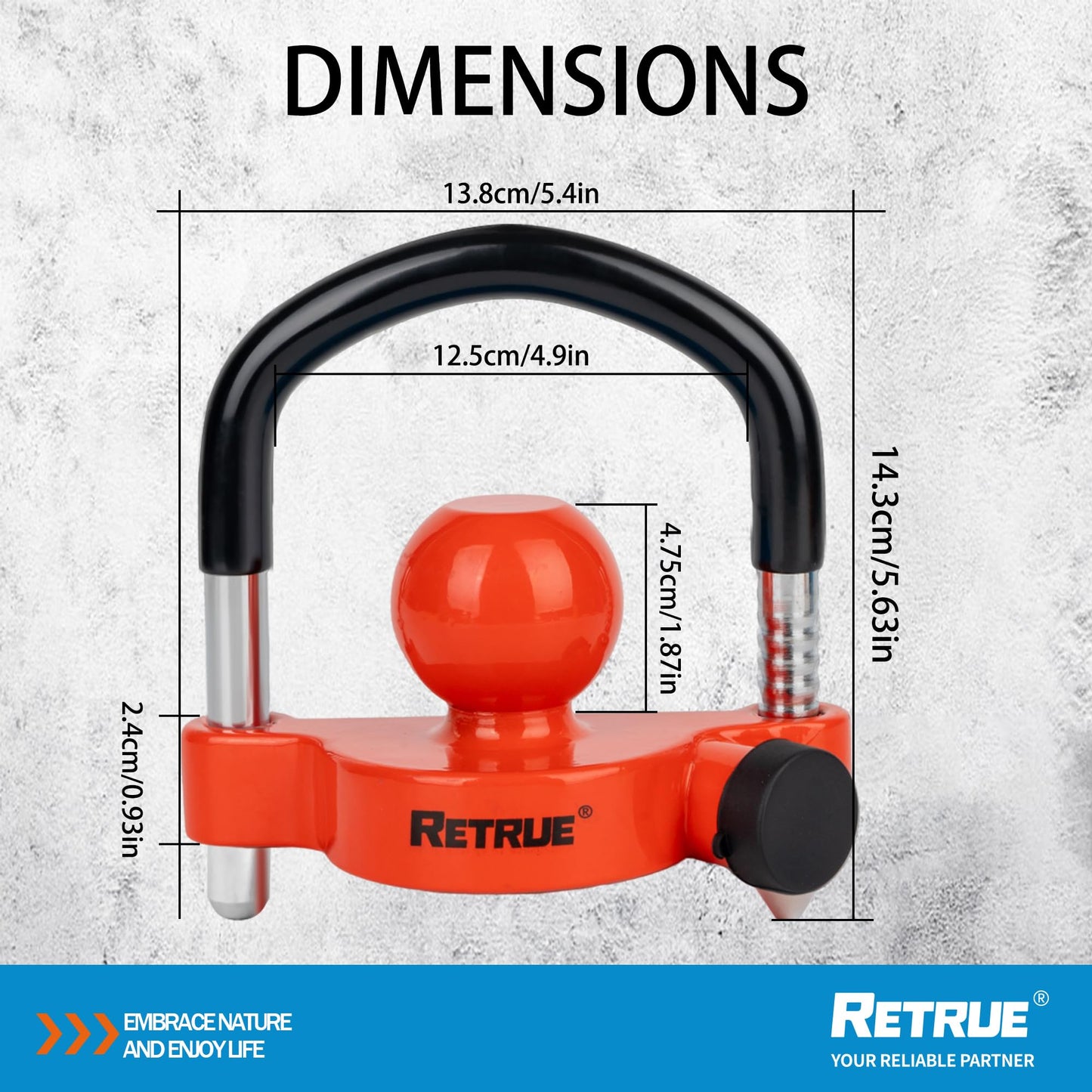 RETRUE Universal Trailer Ball Lock Hitch Coupler Locks Fits 1-7/8 Inch, 2 Inch, 2-5/16 Inch Couplers Adjustable Security with Weatherproof Cover and Cap, Red
