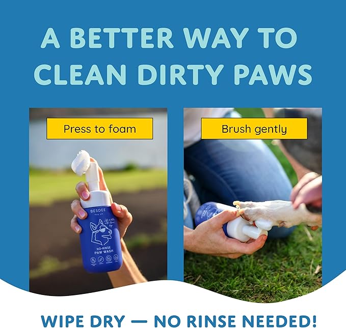Dog Paw Cleaner. Refillable No-Rinse Paw Wash with Foaming Scrub Bottle. 3 Tablets = 3 Bottles = 150+ Washes. Eco-Conscious Paw Cleaner with 2 Towels & Travel Bag – Natural & Gentle