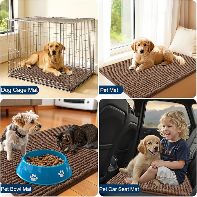 OLANLY Dog Door Mat for Muddy Paws 47x20, Ultra Absorbent Chenille Mud Doormat, Non-Slip Washable and Dirt Trapping Doormat for Indoor Entryway, Quick-Dry Indoor Pet Bed Mats for Dogs, Mocha