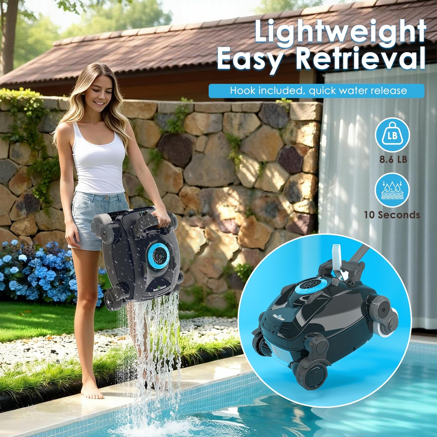 Cordless Robotic Pool Cleaner, Wall Climbing, Lightweight, Extended Battery Life, 8L Large Capacity, Advanced Dual-Motor, X1 Auto Pool Vacuum for Inground & Above Ground Pools Up to 1100 Sq.Ft, Blue