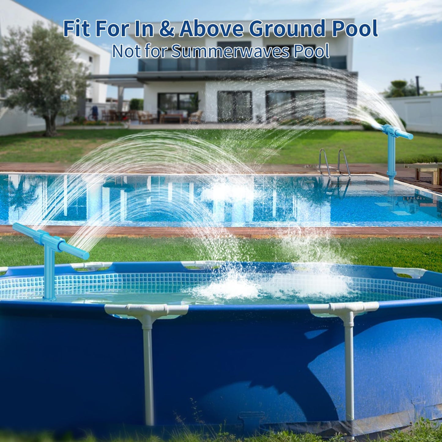Pool Fountain, 2-in-1 Water Fountains with 360° Adjustable Dual Spray Retractable Height High-Pressure Waterfall Sprinkler for Above Ground/Inground Pool Accessories, Swimming Pool Spa Cooling, Blue