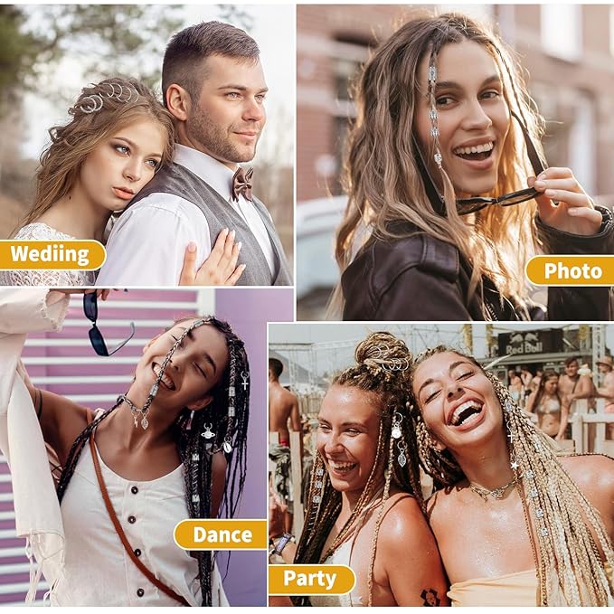 Lucomb 259 Pcs Hair Jewelry, Hair Accessories for Braids Silver Loc Jewelry for Hairs Dreadlocks Braid Jewelrys Hairs Cuffs Clips Dreadlock Accessories for Women's Loc Charms Rings Decoration