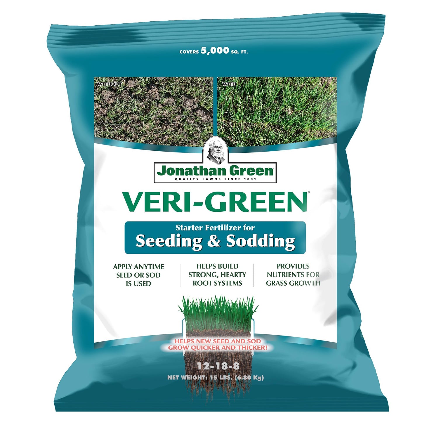 Jonathan Green (16007) Veri-Green Starter Fertilizer for Seeding & Sodding - 12-18-8 Starter Lawn Fertilizer (5,000 Sq. Ft.)