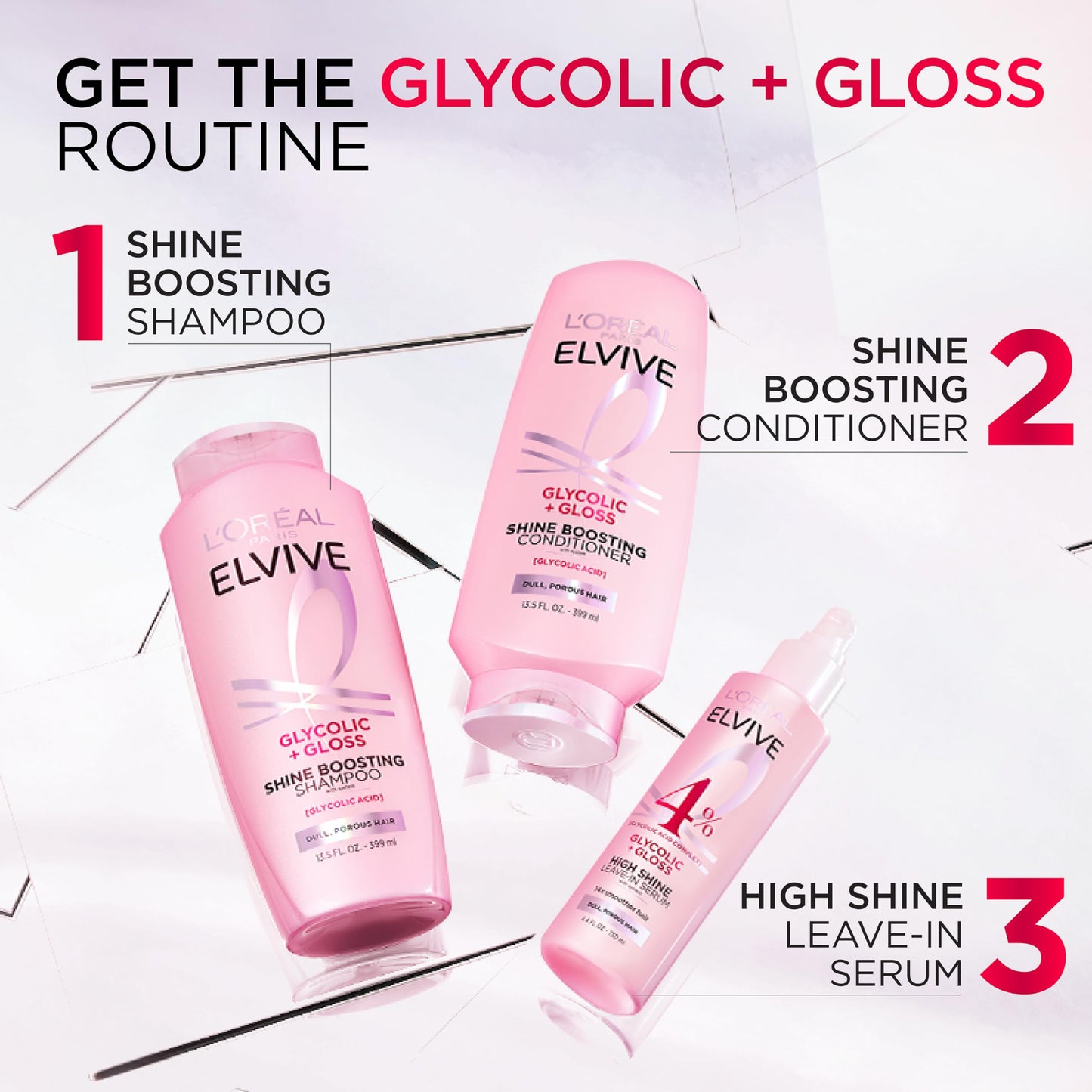 L'Oreal Paris Elvive Glycolic + Gloss Shine Boosting Shampoo and Conditioner Set, Cleanses and Smooths Dull, Porous Hair Into High-Shine, Glossy Hair, 1 Kit