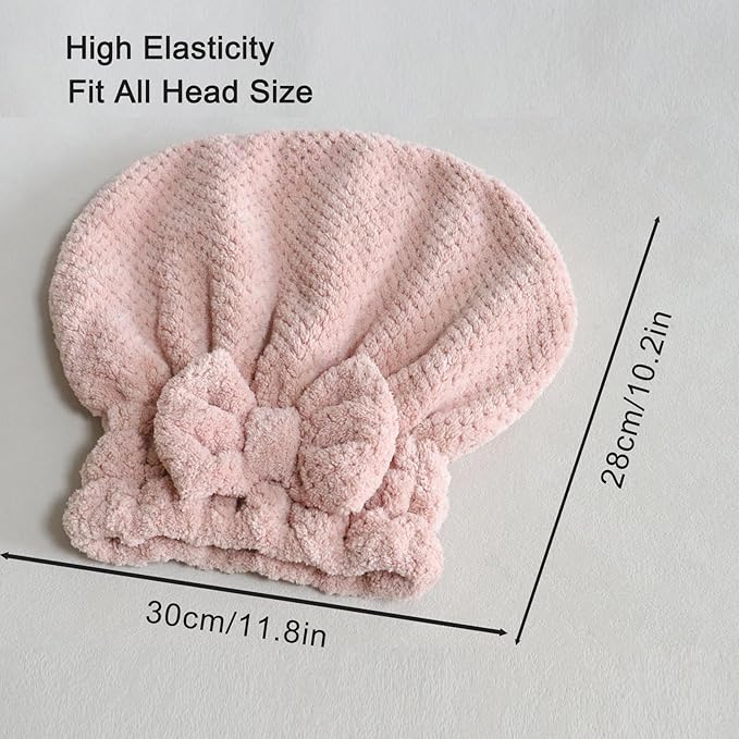 Jseng 3PC Microfiber Hair Towel Caps, Extreme Soft & Ultra Absorbent, Fast Drying Hair Drying Caps Towel Turban Wrap for Wet Hair Women