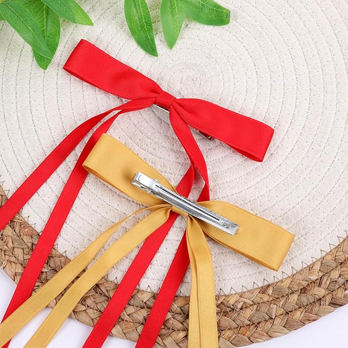Hair Bows Clips Coquette Ribbon Bowknot with Long Tail Princess Hair Bows French Barrettes Hair Accessories for Women Girls 16PCS (redÃ¯Â¼ÂCreamÃ¯Â¼ÂPinkÃ¯Â¼ÂYellow)