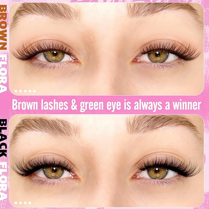 Geeneiya BROWN VENUS Lashes Clusters Kit DIY Lash Extension, 8-14MM Invisible Band Lash Clusters, C Curl Cluster Eyelash Extensions Kit with Waterproof Lash Bond and Seal, Lash Remover, Tweezers