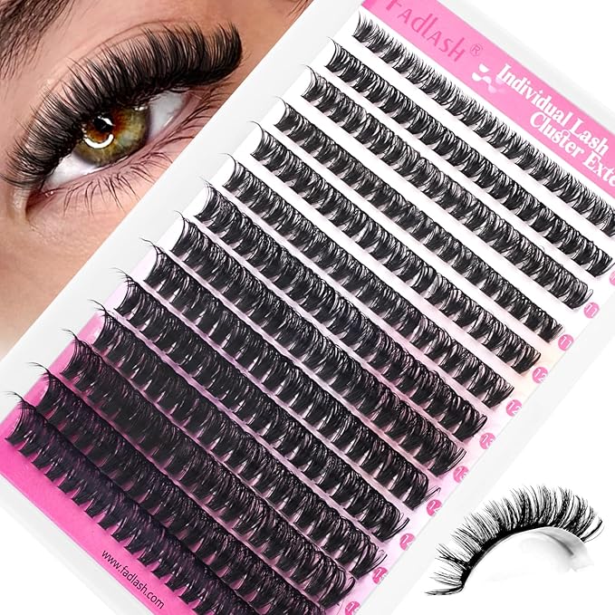 FADLASH Lash Clusters Natural Eyelash Clusters 60D Individual Cluster Eyelash Extensions 8-16mm D Curl Fluffy Eyelash Extensions (60D, 8-16mm)