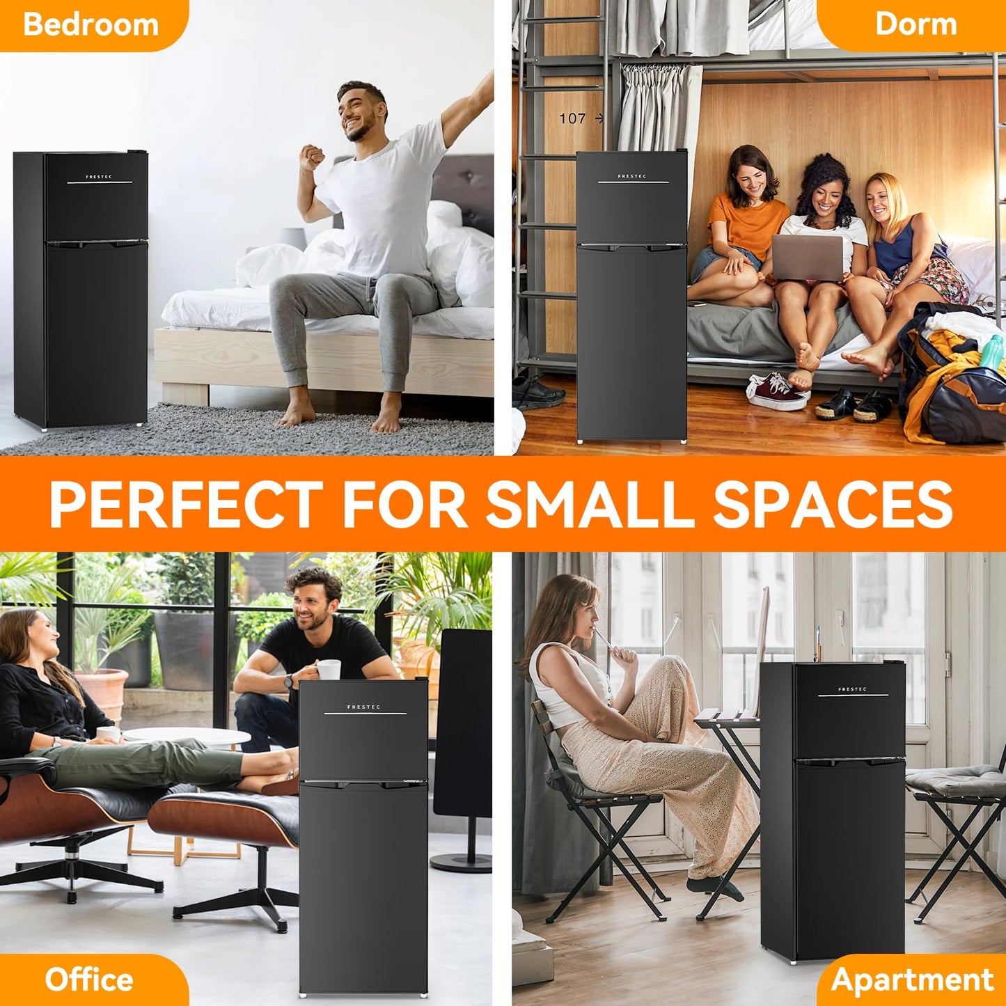 Frestec 4.7 Cu.Ft Small Refrigerator with Freezer, Small Fridge with Top Freezer, for Dorm, Bedroom, Apartment, and Office, Double Door,black