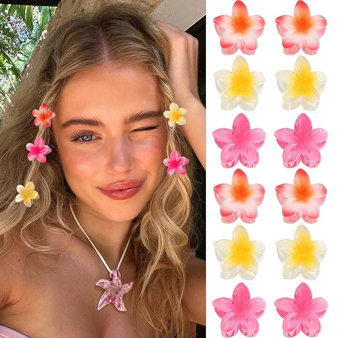 Flower Hair Claw Clips-12PCS Small Claw Clips for Thick/Thin Hair Claws,Strong Hold Nonslip Cute Hair Clips for Women Girls,Hawaiian Hair Accessories Holiday Gifts