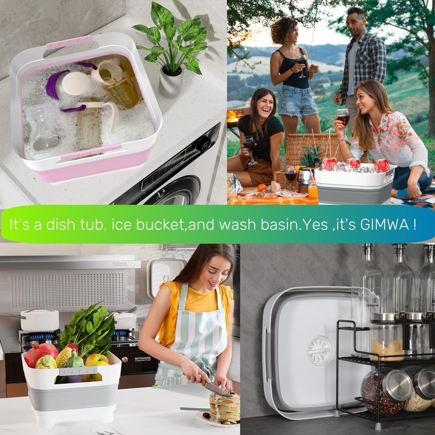 GIMWA 2.6 Gal(10L) Collapsible Wash Basin for Baby Bottles, Gray Space-Saving Collapsible Dish Basin with Drain Plug for bottle washing, Collapsible Bucket for RV Kitchen Essentials