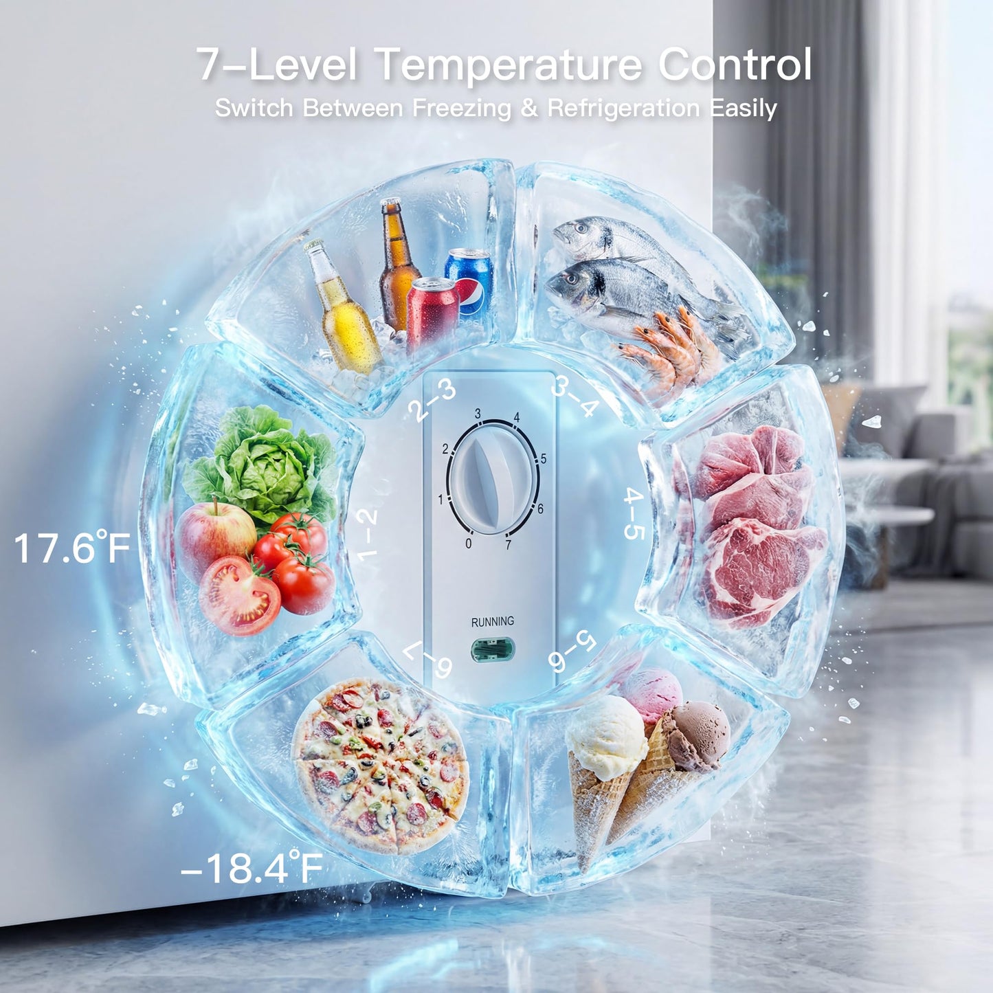 MEPTY 3.4 Cu.Ft Chest Freezer,Top Open Door Small Deep Freezer with 2 Removable Baskets,7 Adjustable Thermostat,Built-in LED Light,Quiet Energy Saving Freezers for Home,Kitchen,Garage Use