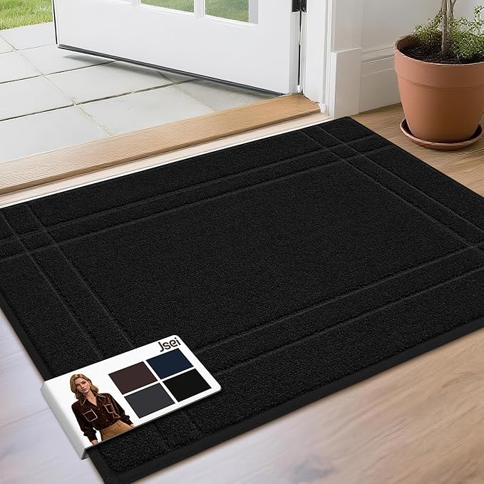 JSEI Entryway Rugs Doormat 24"x36", Non-Slip Dirt Trapper Door Mats Indoor, Washable Absorbent and Stain Resist Welcome Floor Mat for Front Door, Dog Door Mat, Dirty Wet Shoes & Paws, Black
