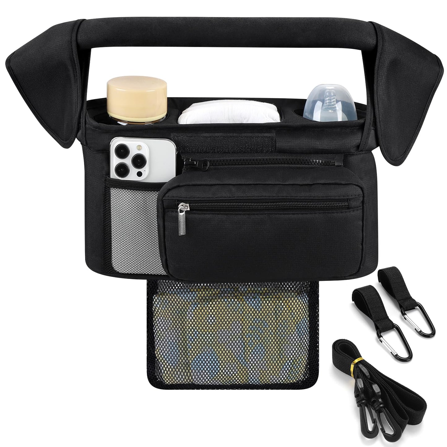 Accmor Universal Stroller Organizer with Insulated Cup Holder Detachable Phone Bag and Shoulder Strap,Stroller Bag Caddy Organizer Fits for Uppababy, Baby Jogger, Britax Strollers