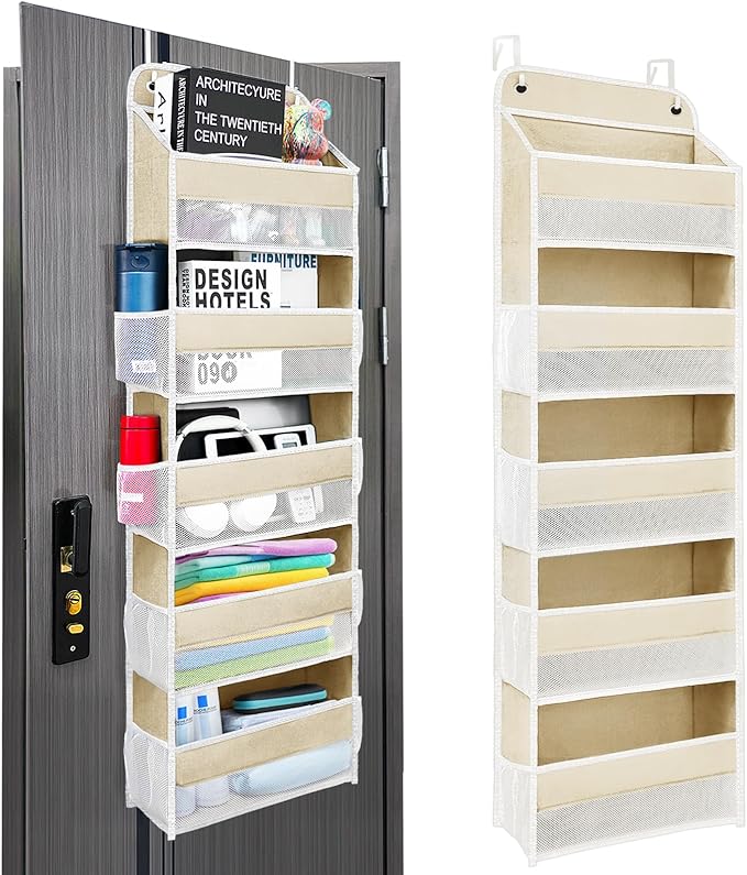 Space Saving Over The Door Organizer,5 Shelves & 8 Side Pockets,Anti Tilt Hanging Behind Door Storage,Heavy-Duty Reinforced Mesh Rack Holds 44lb for Bathroom,Pantry, Nursery,Closet, Shoes, Towels