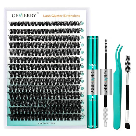 GEMERRY Fluffy Lash Extension Kit Thick Lash Clusters Kit Eyelash Clusters 280Pcs D Curl Eyelash Extension Kit With Lash Bond and Seal, Lash Tweezers, DIY Lash Extension(60P-10-18mm)