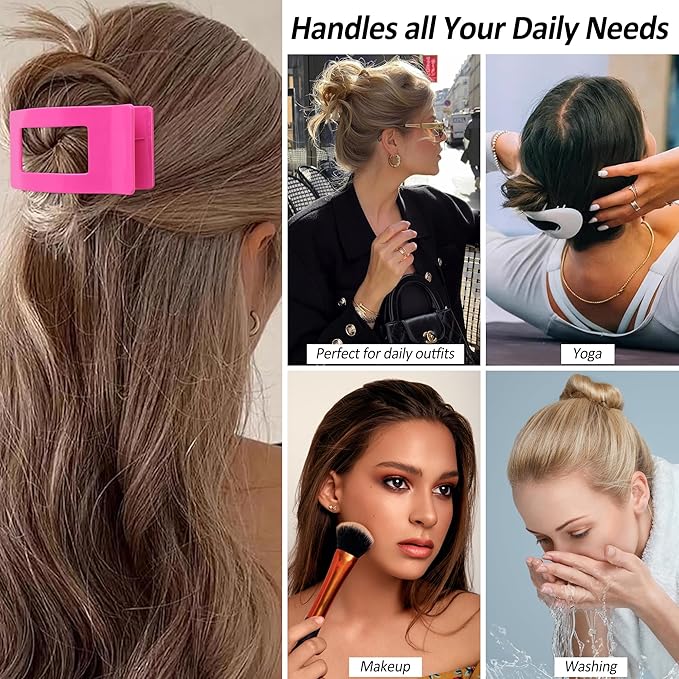 Velscrun Flat Hair Clips for Women Girls, Pink Lay Flat Claw Clips, Strong Hold Large Side Hair Clip All Hair Types, French Duck Billed Non Slip Grip Daily Styling Hair Jaw Claw Clip
