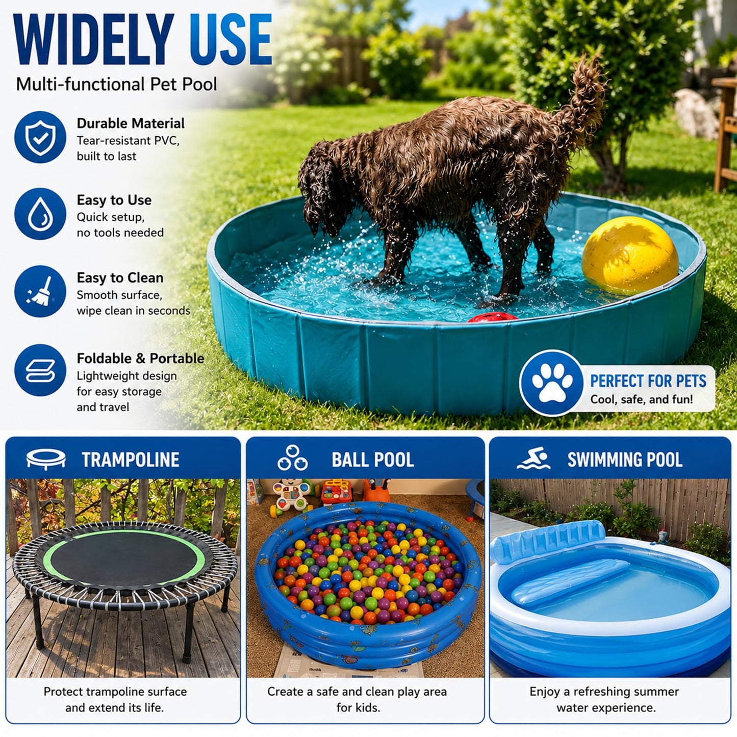 Rypet 63 inch Dog Pool Cover Foldable Round Pool Cover Pet Collapsible Swimming Pools Covers Portable Pet Pool Covers Pools Accessories for Dog Pool Bathing Tub
