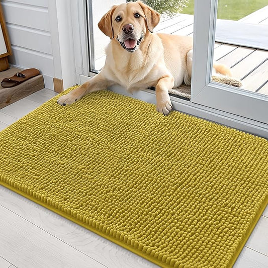 OLANLY Dog Door Mat for Muddy Paws 36x24, Absorbs Moisture and Dirt, Absorbent Non-Slip Washable Doormat, Quick Dry Chenille Mud Mat, Entry Indoor Entryway Carpet for Inside Floor, Mustard Yellow