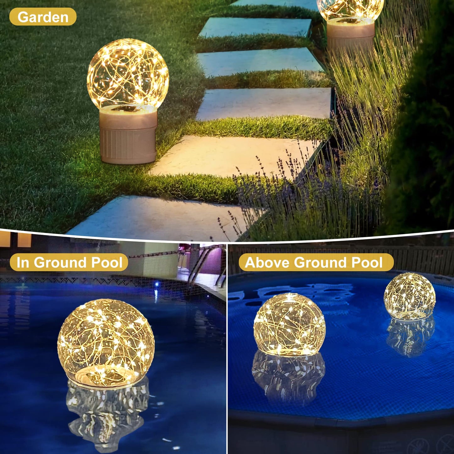 DeeprBlu Pool Chlorine Floater with Solar Ball Light, Floating Chlorine Dispenser for 3'' Chlorine Tablets, Chlorine Tablet Floater Chemical Dispenser Easy Opening, Bromine Tablet Holder for Pool, Spa