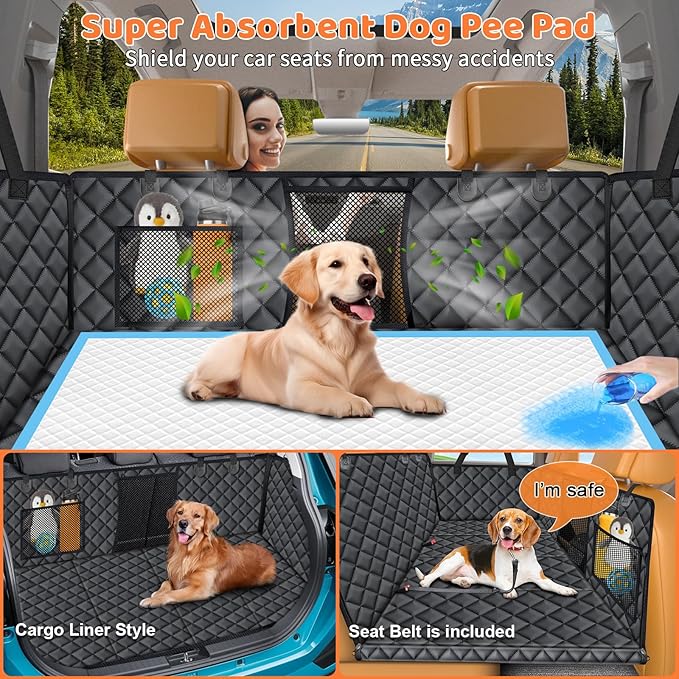 URPOWER XL Dog Backseat Extender for Full-Size Crew Cab Truck - Hard Bottom Dog Car Seat Cover with 1PC Leak-Proof Pee Pad, Waterproof Dog Hammock Pet Rear Seat Protector for F150 / Silverado